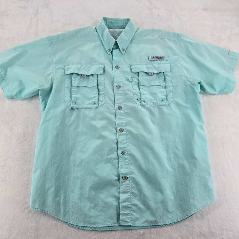 Columbia PFG Shirt Mens Large‎ Bahama II Fishing Short Sleeve Seafoam Green L